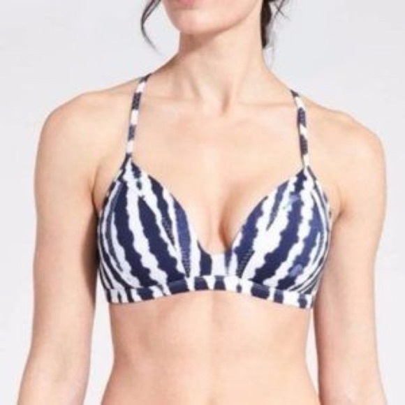 Athleta Wave Break Sz S Molded Cup Bikini Top Tie Dye Blue White Multiway Straps - Picture 1 of 9